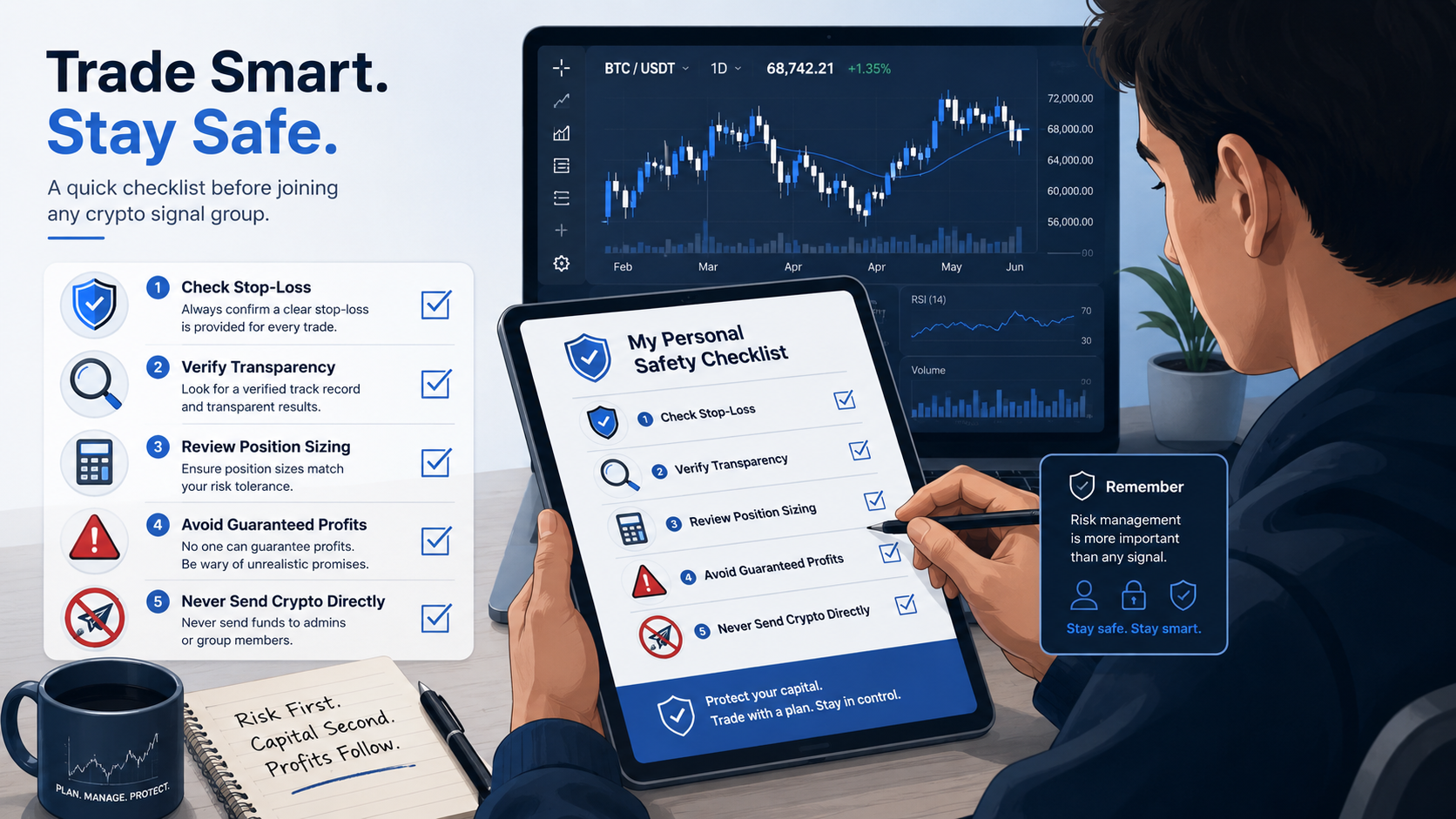 Checklist image for avoiding scam crypto signal groups