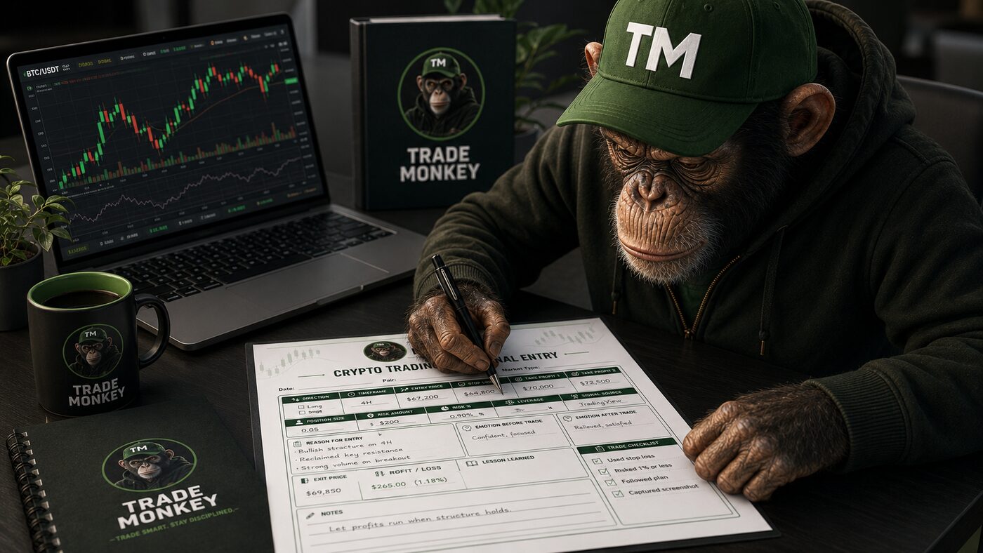 Trade Monkey journal worksheet example showing the fields used to review a trade